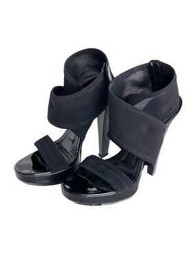 Burberry Heels Black Leather Criss Cross Sandals Platforms High Heels 36.5